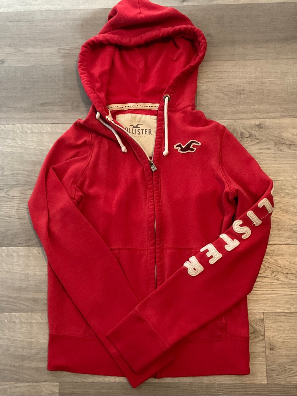 Hollister Girls Red Zip-Up Hooded Sweatshirt with Logo Sleeve